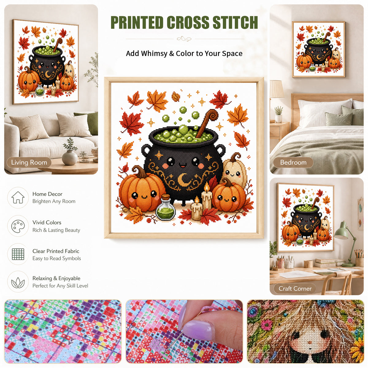 Magic Cauldron - Full 11CT Stamped Cross Stitch 26x26CM - Huacan