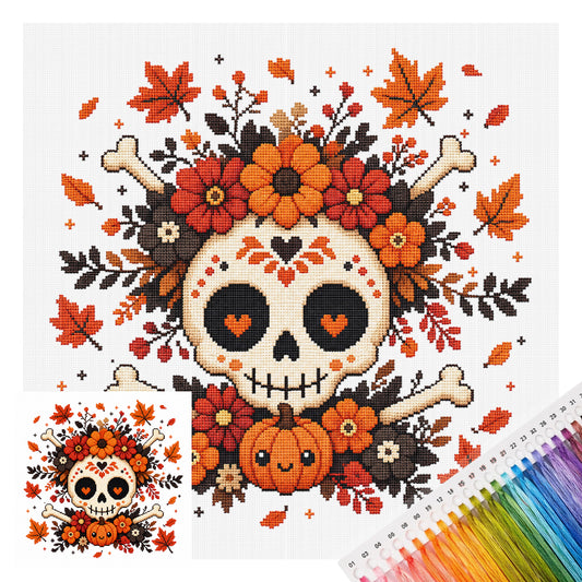 Totenkopf-Blüte – Vollständiges 11CT Stempel-Kreuzstichset 26x26CM – Huacan