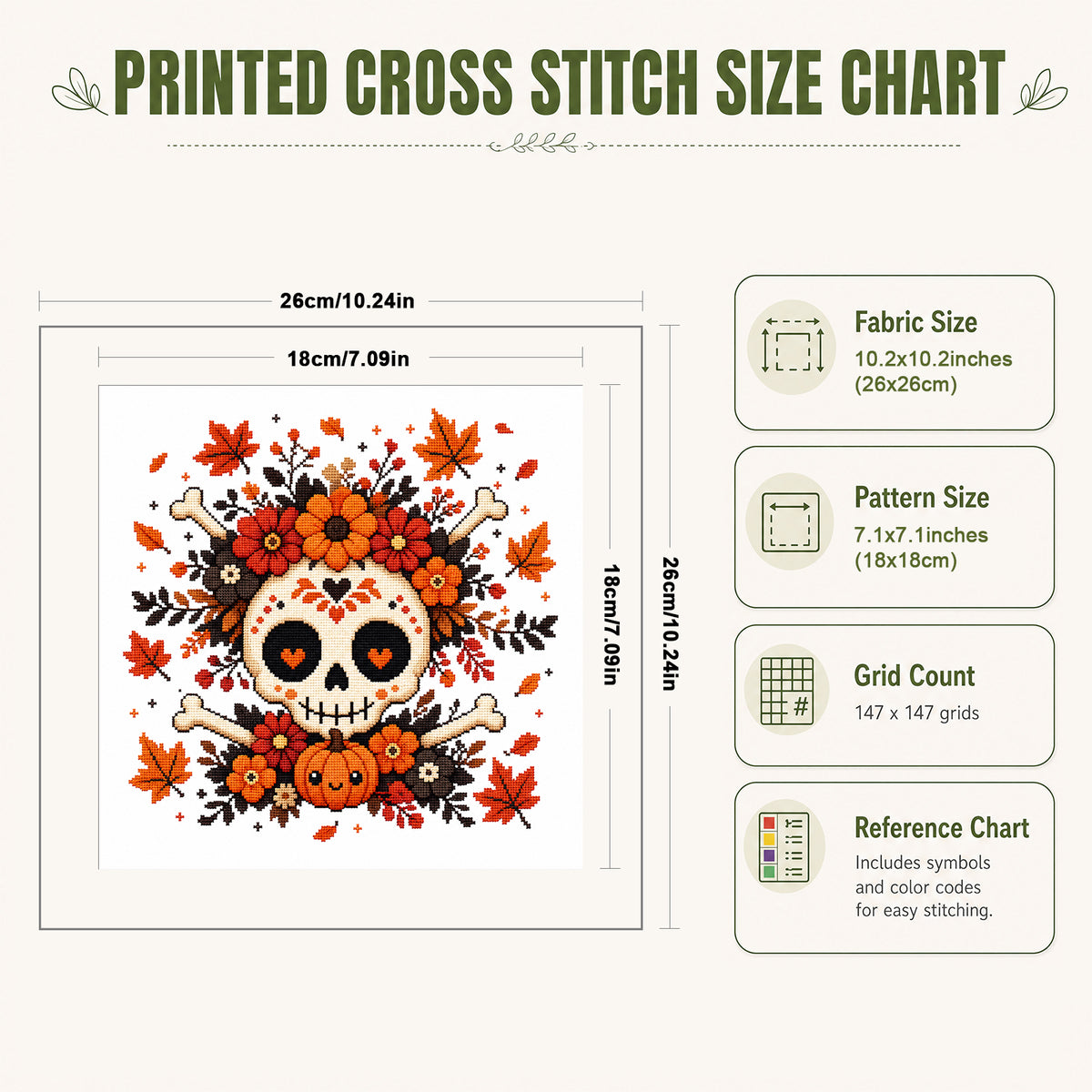 Skull Bloom - Full 11CT Stamped Cross Stitch 26x26CM - Huacan