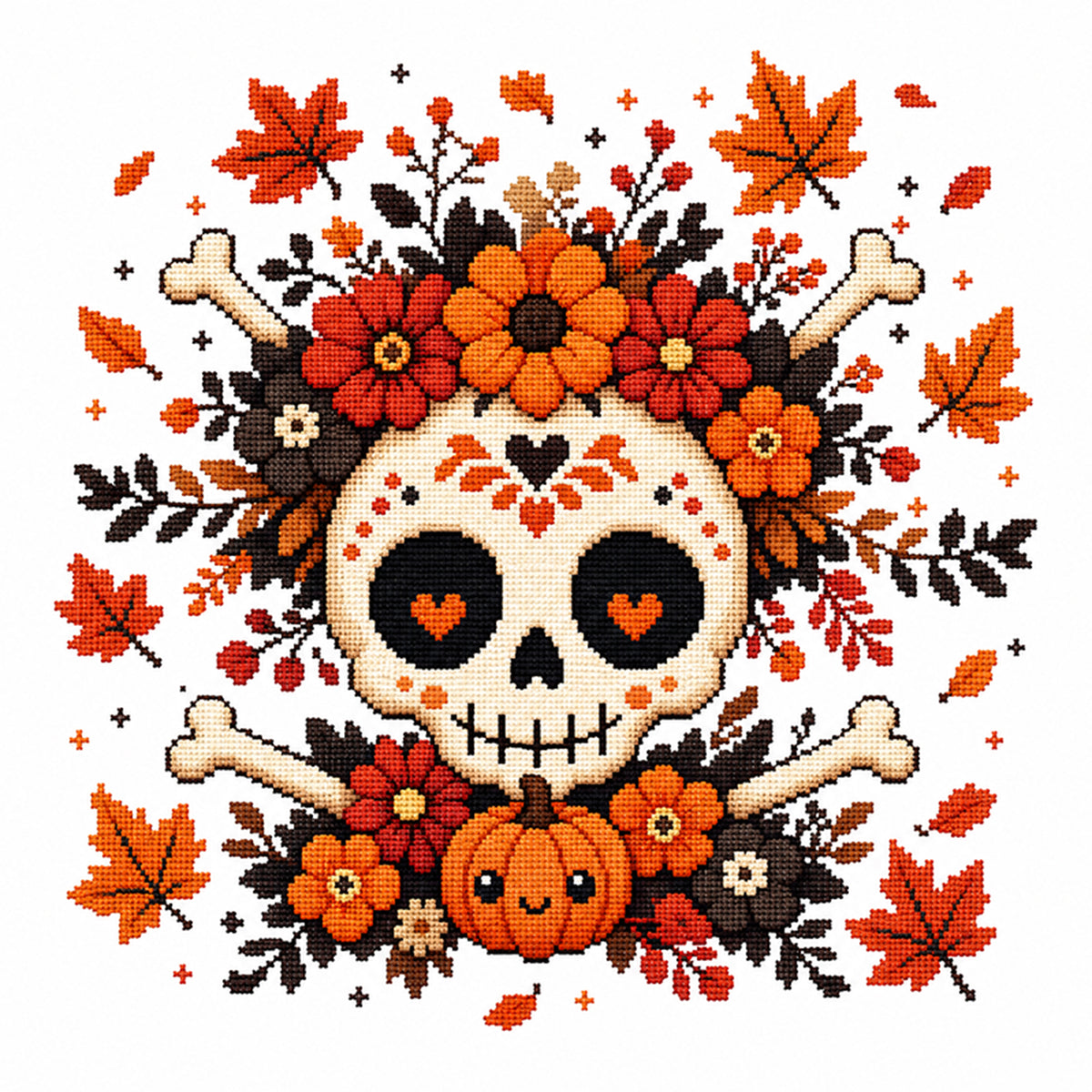 Skull Bloom - Full 11CT Stamped Cross Stitch 26x26CM - Huacan