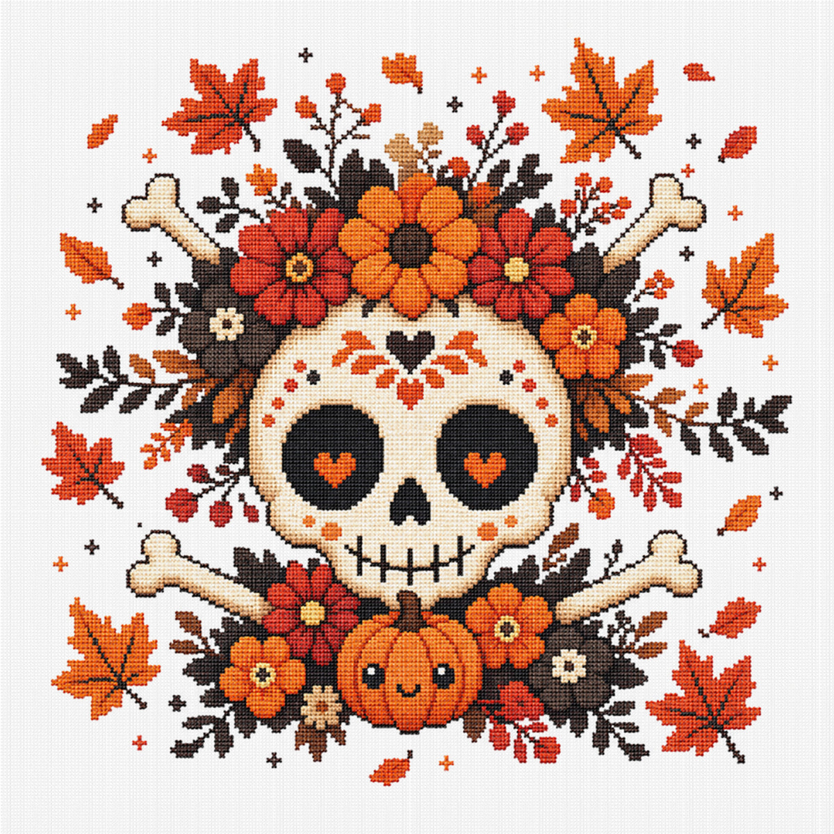 Skull Bloom - Full 11CT Stamped Cross Stitch 26x26CM - Huacan