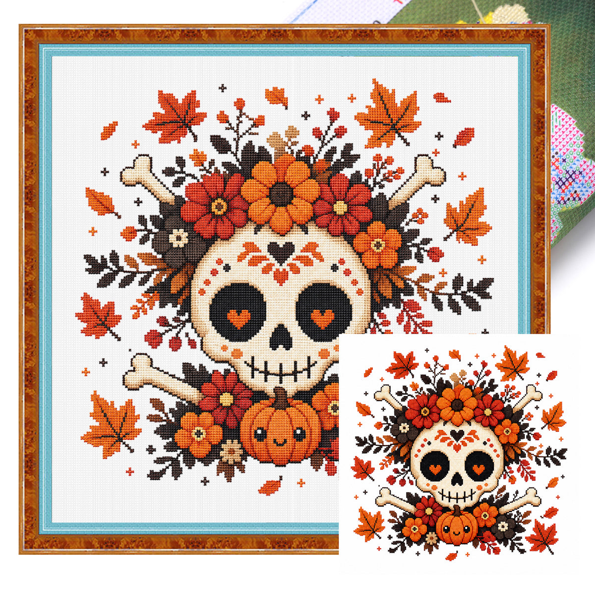 Skull Bloom - Full 11CT Stamped Cross Stitch 26x26CM - Huacan