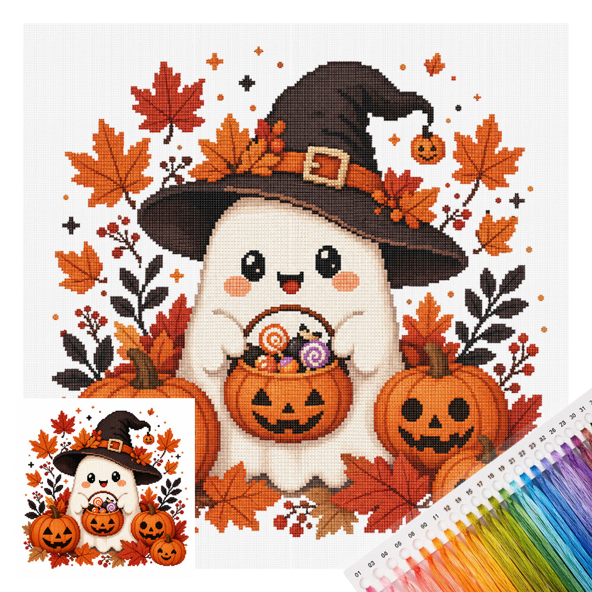 Trick-Geist – Komplettes 11CT gestempeltes Kreuzstich-Set 26x26CM – Huacan