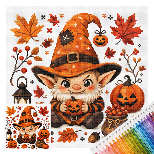 Halloween-Gnom – Vollständiges 11CT-Stempel-Kreuzstich-Set 26x26CM – Huacan