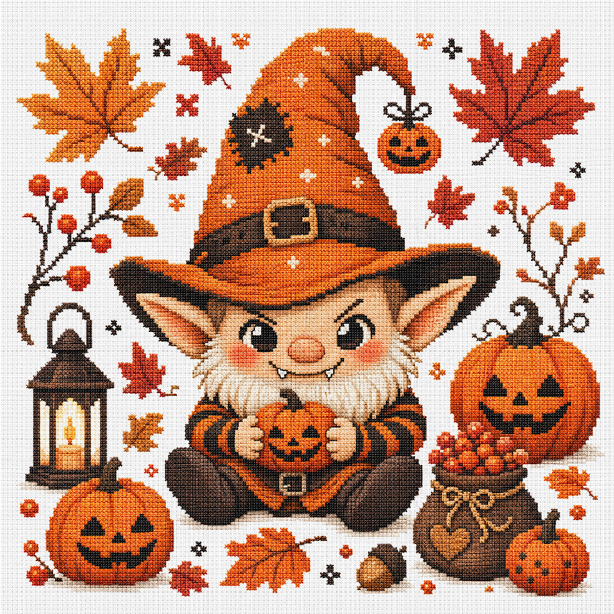 Halloween Gnome - Full 11CT Stamped Cross Stitch 26x26CM - Huacan