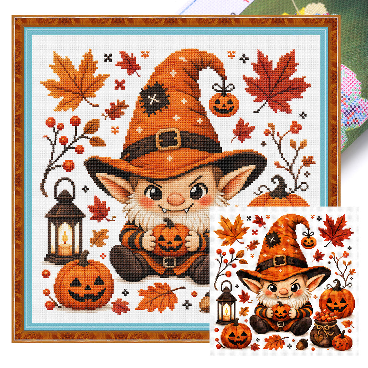 Halloween Gnome - Full 11CT Stamped Cross Stitch 26x26CM - Huacan