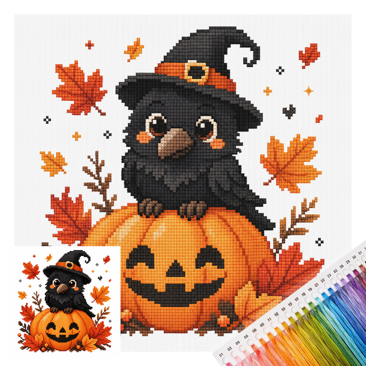 Hexenkrähe - Vollständiges 11CT gestempeltes Kreuzstich-Set 26x26CM - Huacan