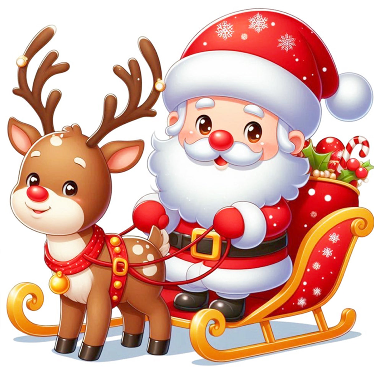 Weihnachtsmann mit Schlitten und Rentier - Komplettes 11CT gestempeltes Kreuzstich-Set 50x50CM - Huacan