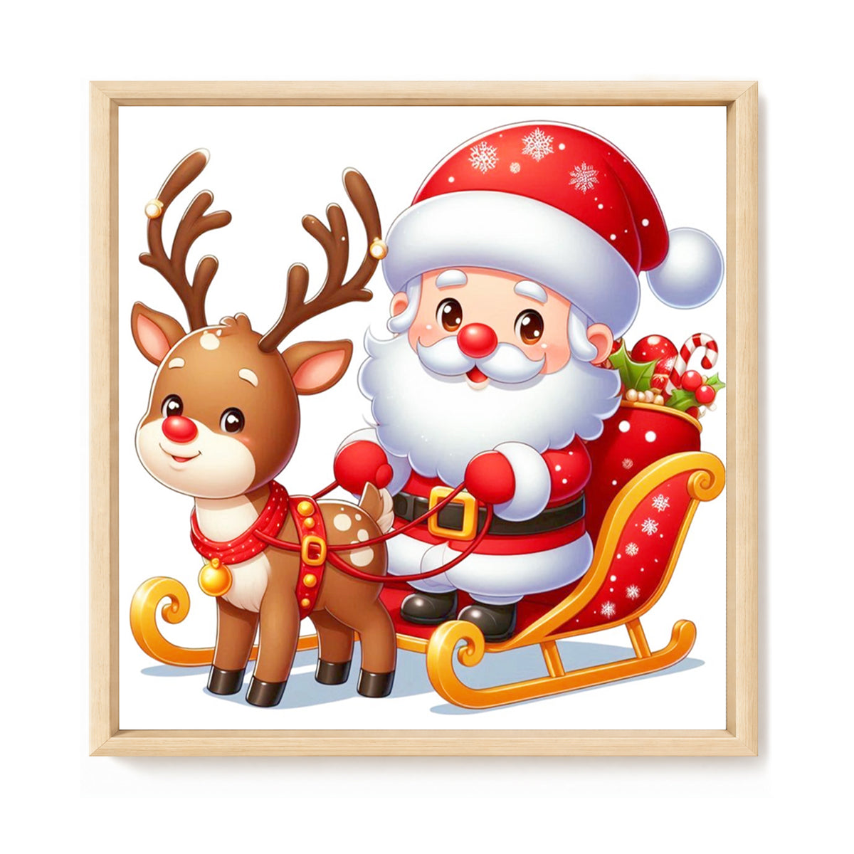 Weihnachtsmann mit Schlitten und Rentier - Komplettes 11CT gestempeltes Kreuzstich-Set 50x50CM - Huacan