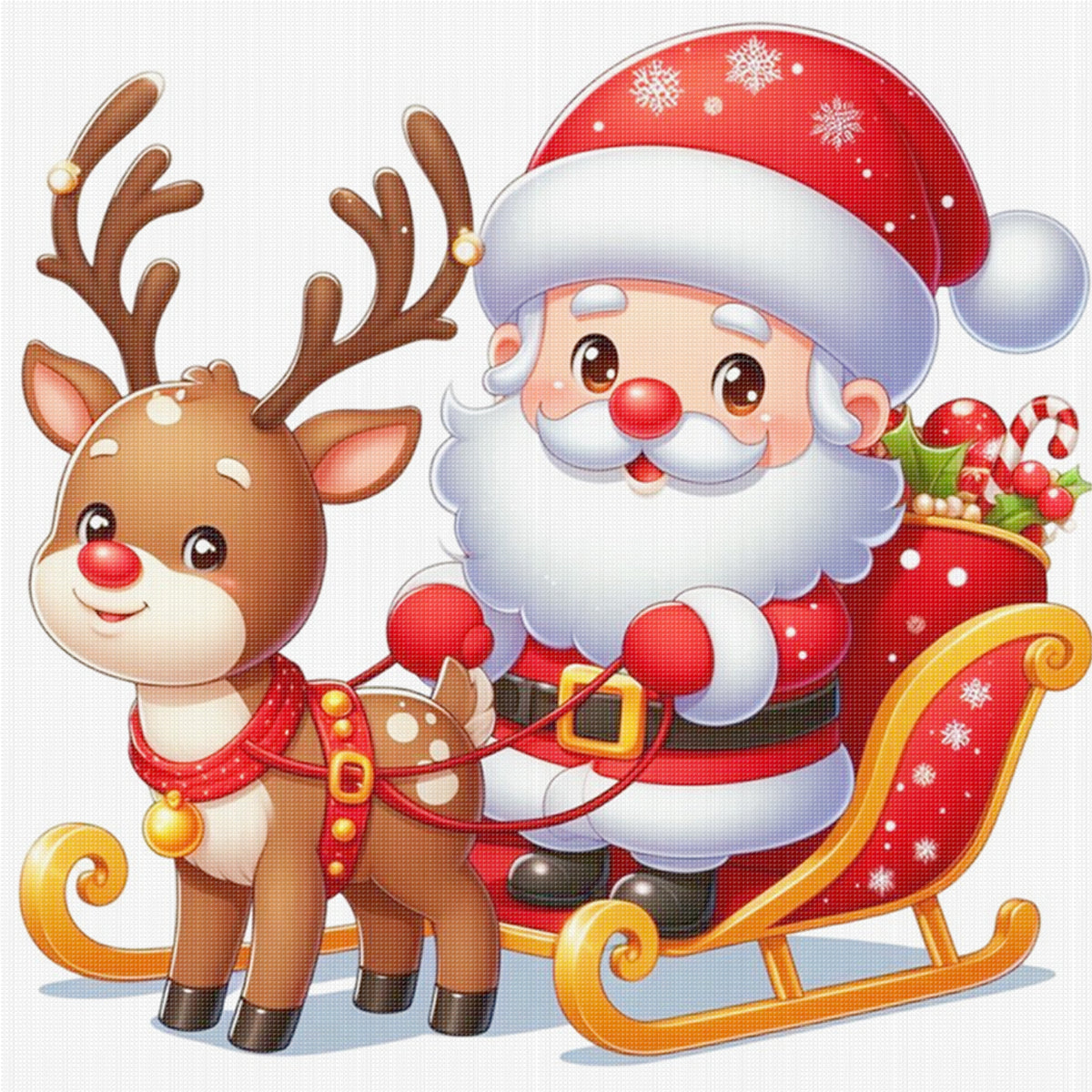 Weihnachtsmann mit Schlitten und Rentier - Komplettes 11CT gestempeltes Kreuzstich-Set 50x50CM - Huacan