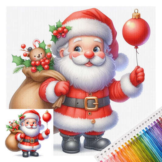 Weihnachtsmann mit Ballon-Geschenktüte – Vollständiges 11CT gestempeltes Kreuzstich-Set 50x50CM – Huacan