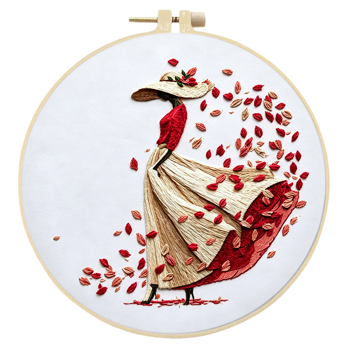 Petal Lady - DIY Embroidery Cross Stitch Kit with Pattern Cotton Threads Needles Hoop 30×30CM/11.81×11.81in