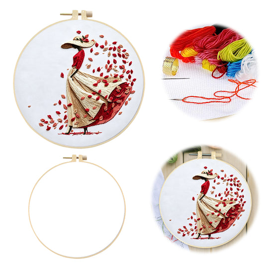 Petal Lady – DIY Stickset Kreuzstich mit Muster, Baumwollgarnen, Nadeln und Stickrahmen 30×30 cm