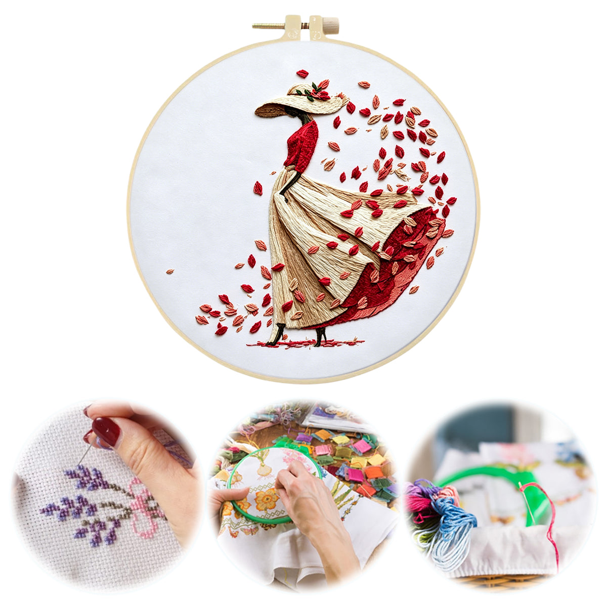 Petal Lady - DIY Embroidery Cross Stitch Kit with Pattern Cotton Threads Needles Hoop 30×30CM/11.81×11.81in