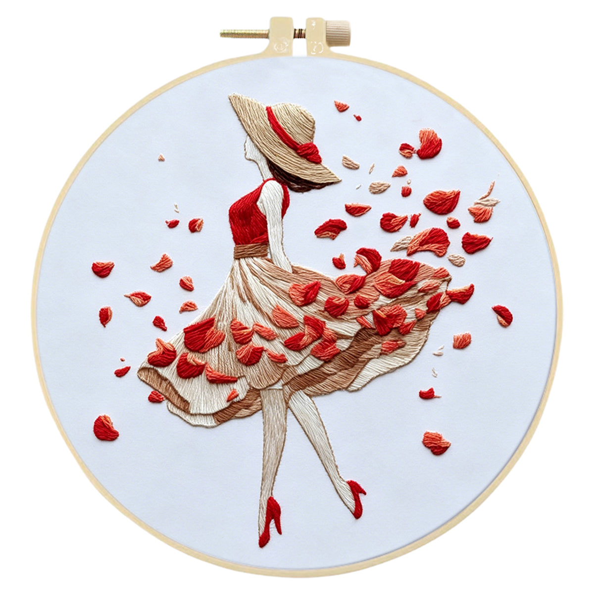 Rose Stroll - DIY Embroidery Cross Stitch Kit with Pattern Cotton Threads Needles Hoop 30×30CM/11.81×11.81in