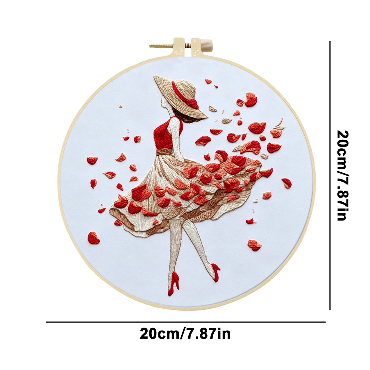 Rose Stroll - DIY Embroidery Cross Stitch Kit with Pattern Cotton Threads Needles Hoop 30×30CM/11.81×11.81in