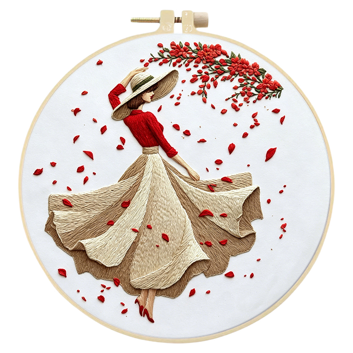 Floral Belle - DIY Embroidery Cross Stitch Kit with Pattern Cotton Threads Needles Hoop 30×30CM/11.81×11.81in