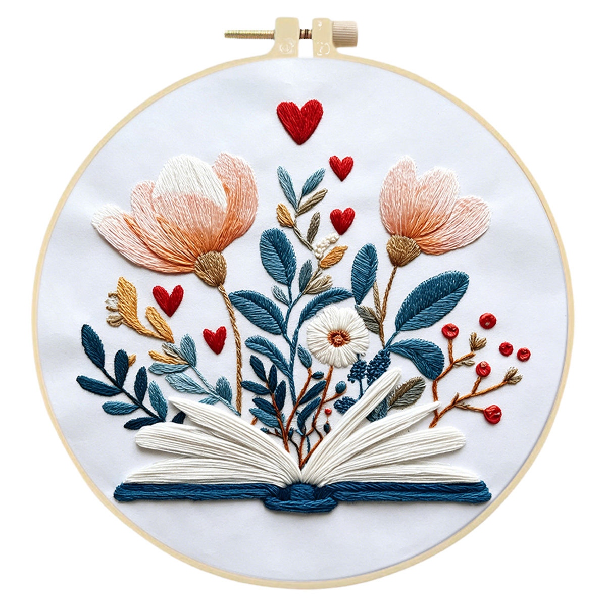 Page Petals - DIY Embroidery Cross Stitch Kit with Pattern Cotton Threads Needles Hoop 30×30CM/11.81×11.81in