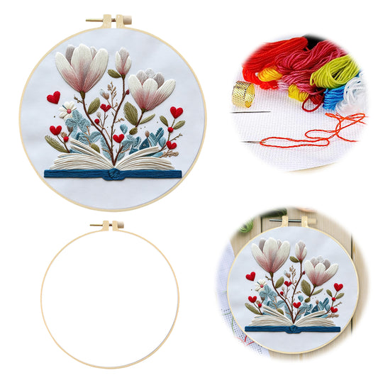 Blumenbuchstabe – DIY-Stickset für Kreuzstich mit Vorlage, Baumwollgarnen, Nadeln und Stickrahmen, 30 × 30 cm