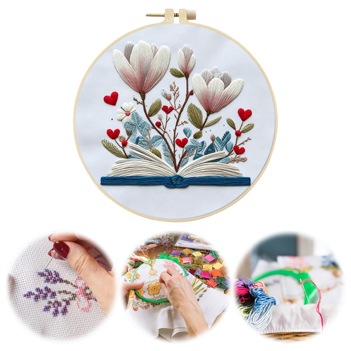 Flower Letter - DIY Embroidery Cross Stitch Kit with Pattern Cotton Threads Needles Hoop 30×30CM/11.81×11.81in