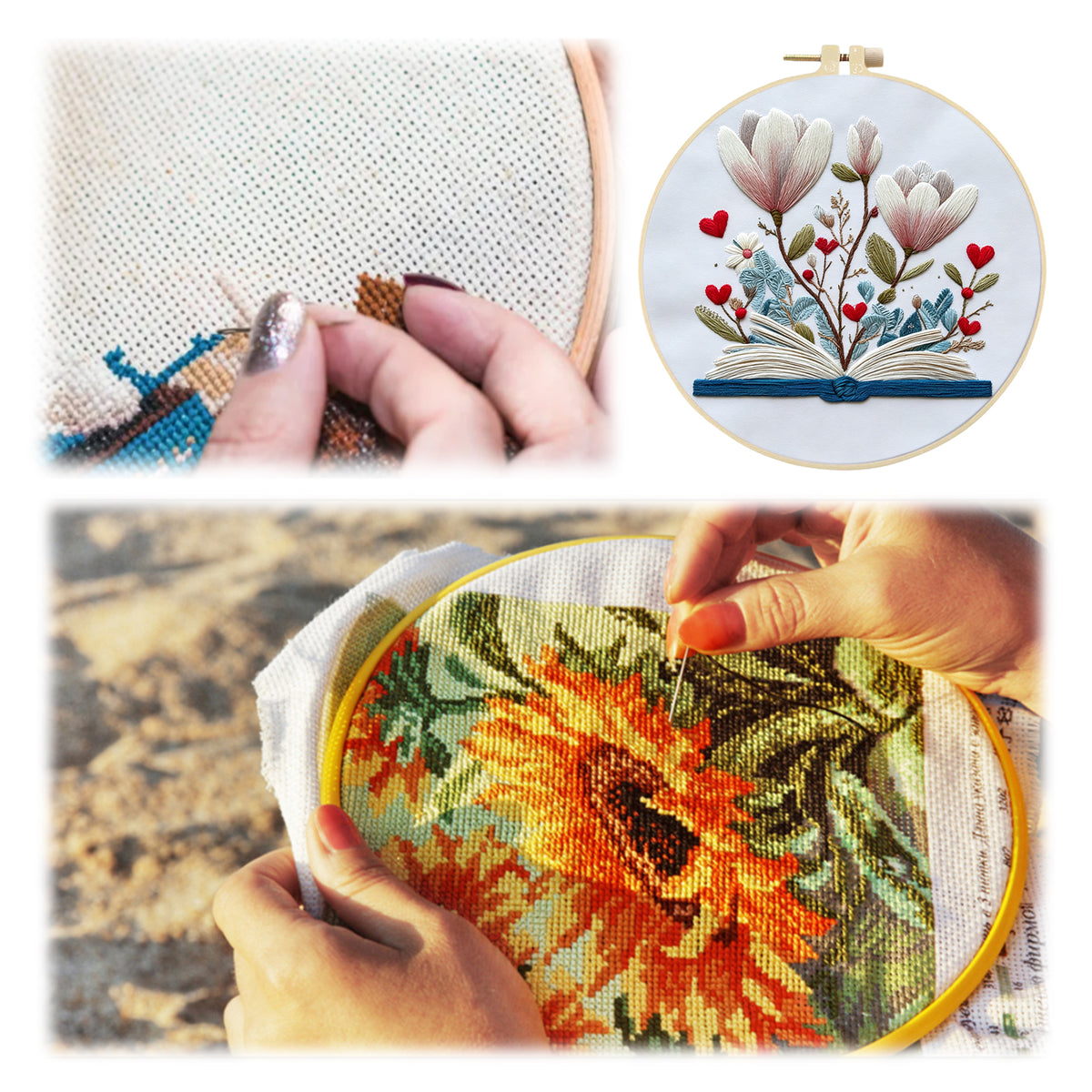 Flower Letter - DIY Embroidery Cross Stitch Kit with Pattern Cotton Threads Needles Hoop 30×30CM/11.81×11.81in