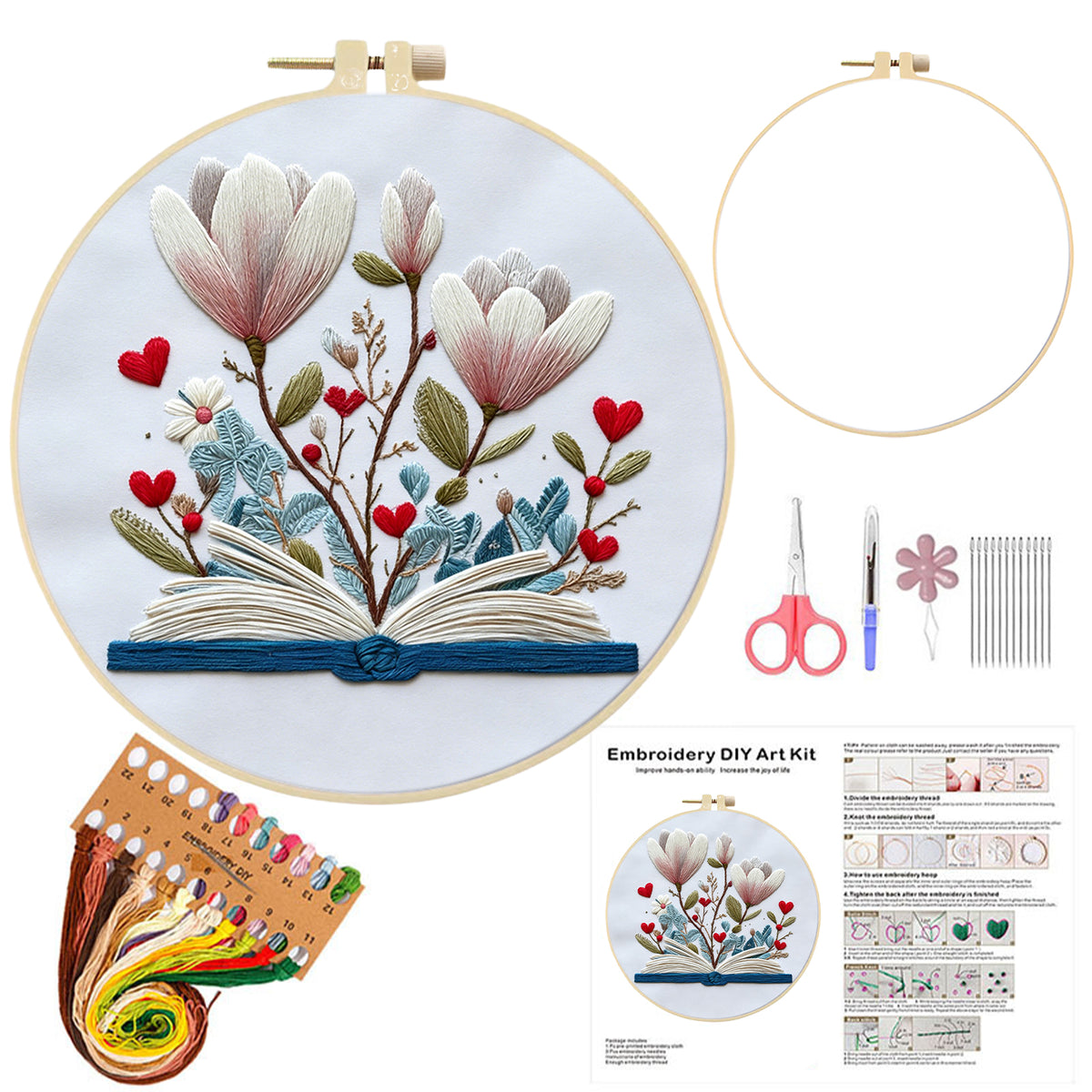 Flower Letter - DIY Embroidery Cross Stitch Kit with Pattern Cotton Threads Needles Hoop 30×30CM/11.81×11.81in