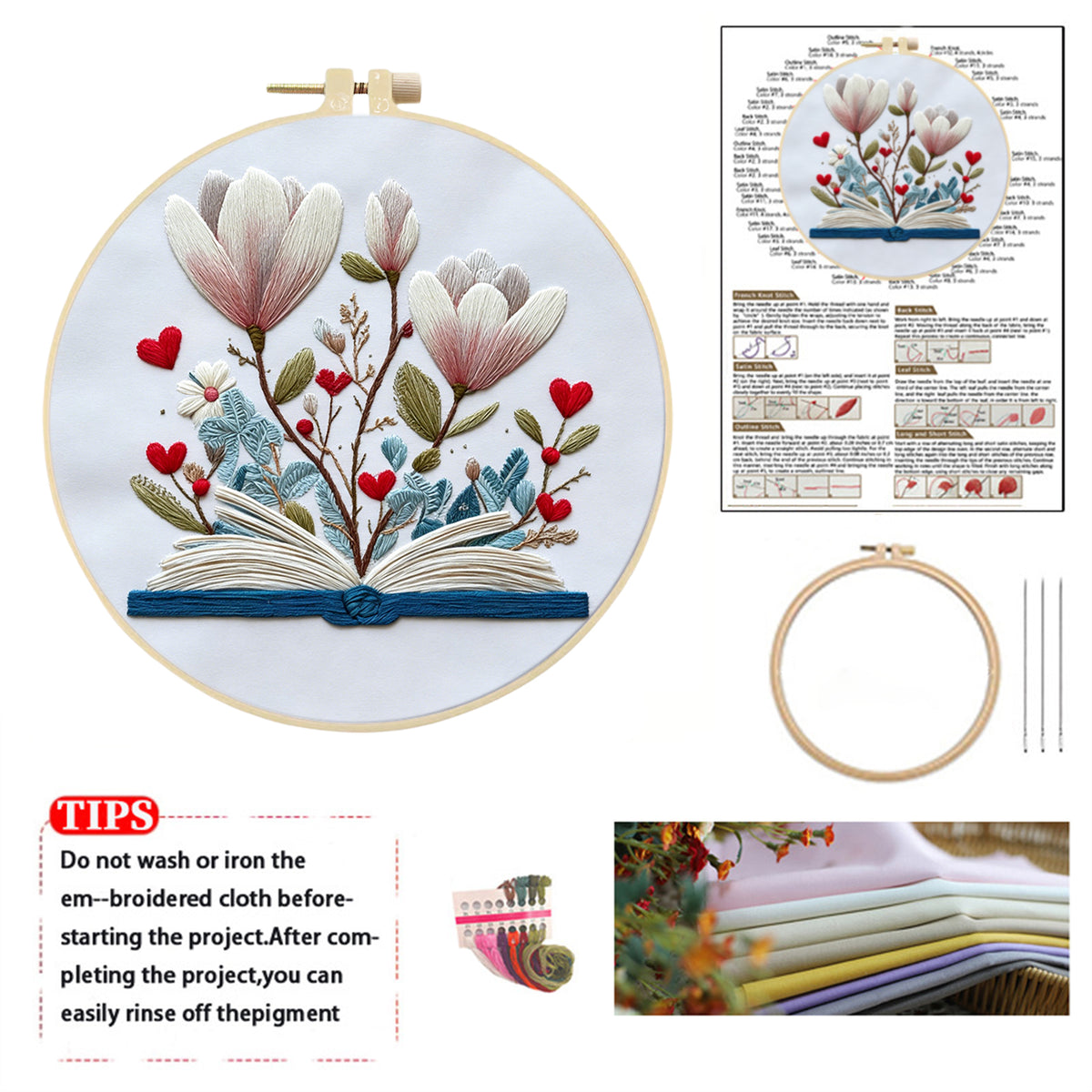 Flower Letter - DIY Embroidery Cross Stitch Kit with Pattern Cotton Threads Needles Hoop 30×30CM/11.81×11.81in