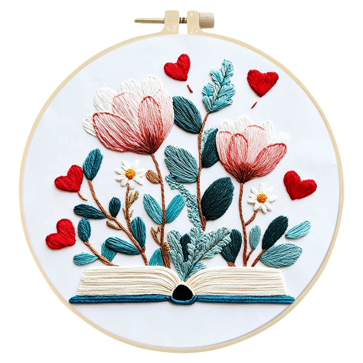 Heart Blossom - DIY Embroidery Cross Stitch Kit with Pattern Cotton Threads Needles Hoop 30×30CM/11.81×11.81in