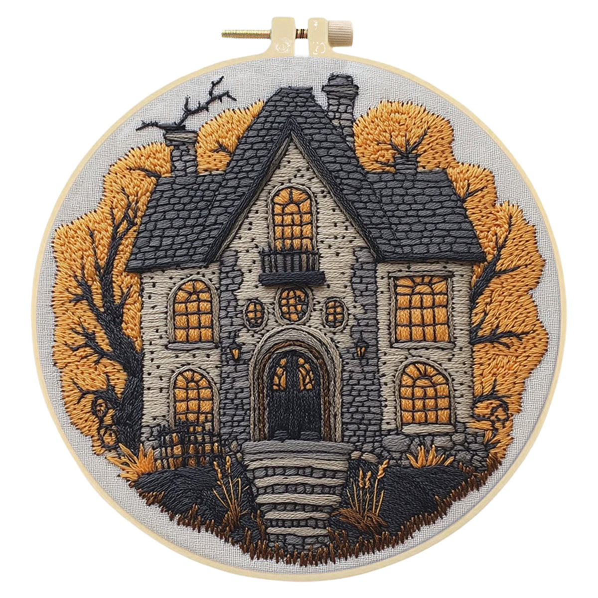 Autumn Manor - DIY Embroidery Cross Stitch Kit with Pattern Cotton Threads Needles Hoop 30×30CM/11.81×11.81in