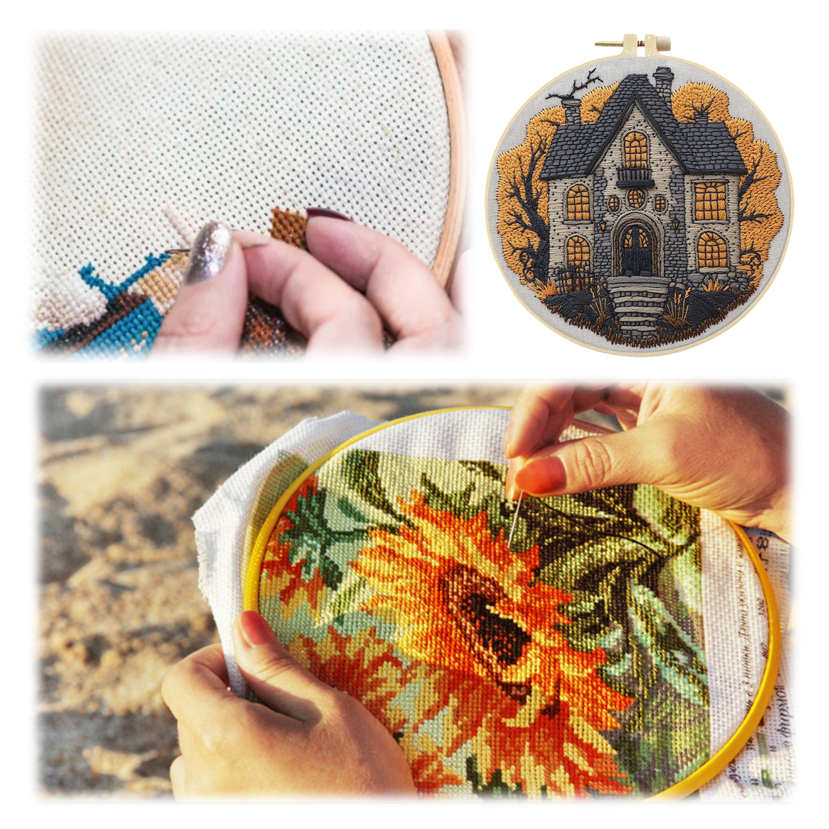 Autumn Manor - DIY Embroidery Cross Stitch Kit with Pattern Cotton Threads Needles Hoop 30×30CM/11.81×11.81in