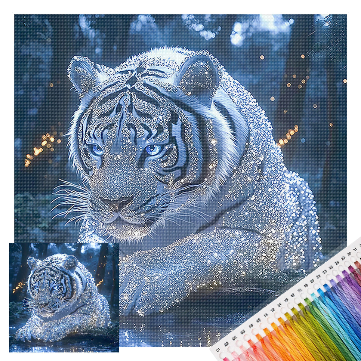 White Tiger - Full 14CT Stamped Cross Stitch 40x40CM - Huacan