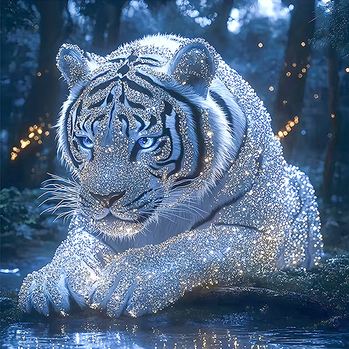 White Tiger - Full 14CT Stamped Cross Stitch 40x40CM - Huacan