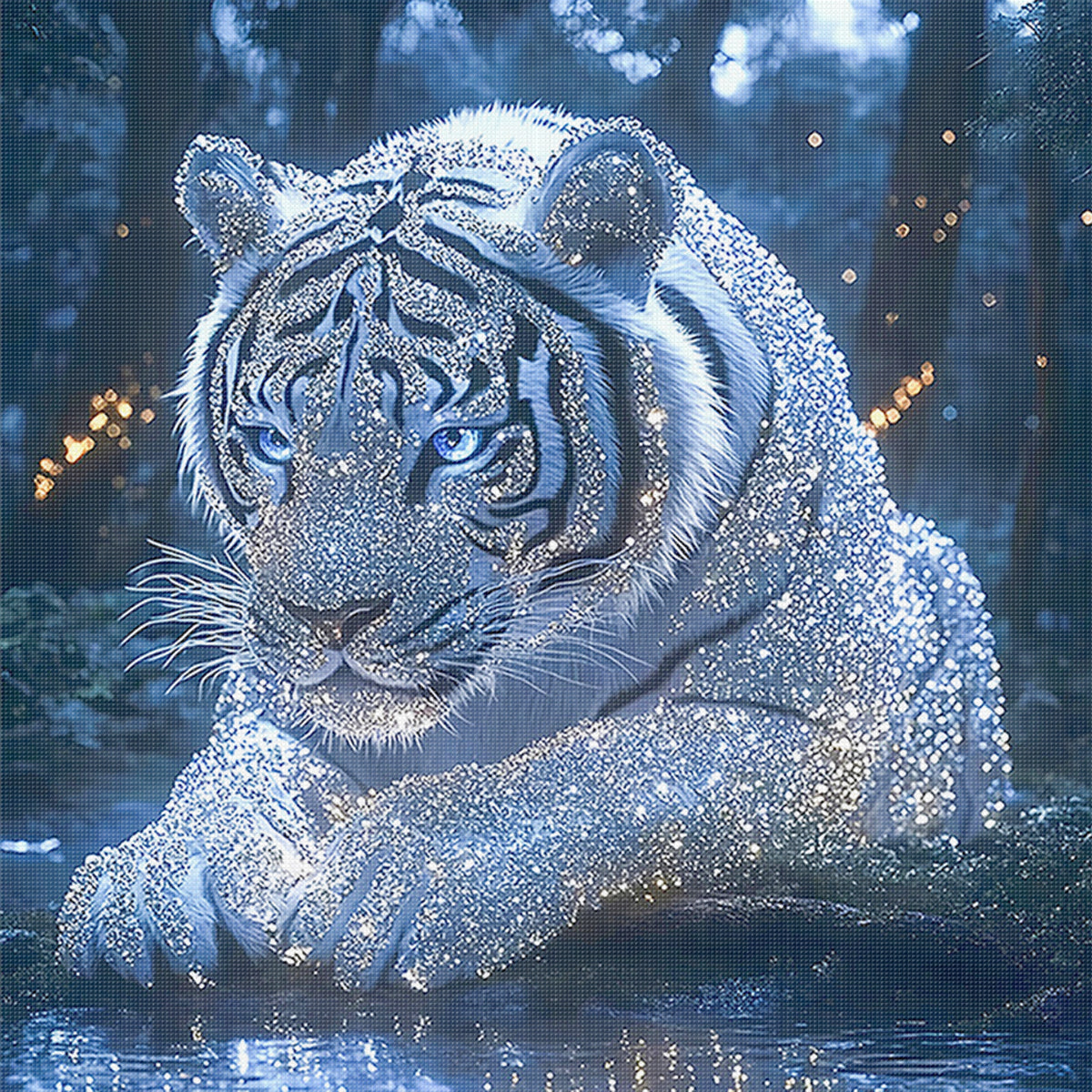 White Tiger - Full 14CT Stamped Cross Stitch 40x40CM - Huacan