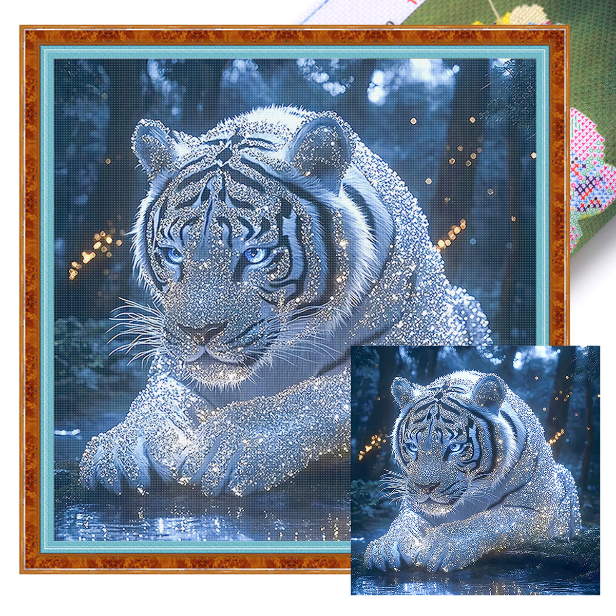 White Tiger - Full 14CT Stamped Cross Stitch 40x40CM - Huacan
