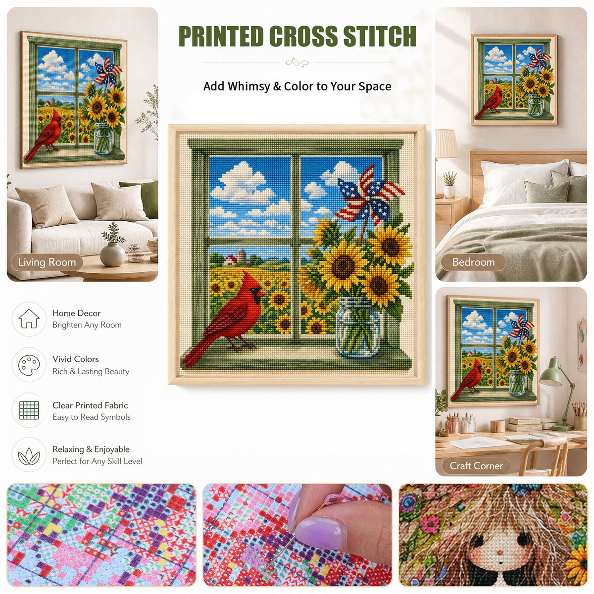 Sunflower Window - Full 14CT Stamped Cross Stitch 30x30CM - Huacan