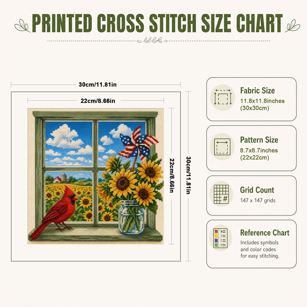 Sunflower Window - Full 14CT Stamped Cross Stitch 30x30CM - Huacan