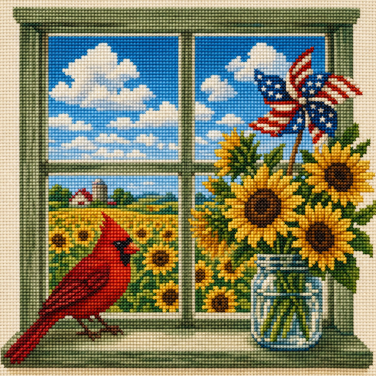 Sunflower Window - Full 14CT Stamped Cross Stitch 30x30CM - Huacan