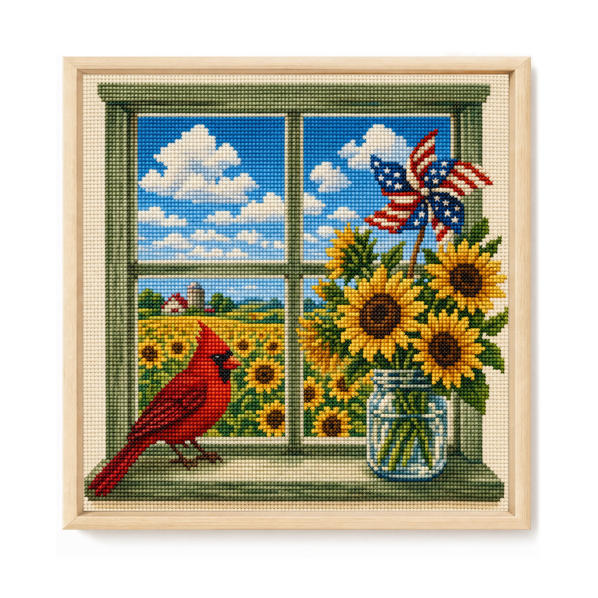Sunflower Window - Full 14CT Stamped Cross Stitch 30x30CM - Huacan
