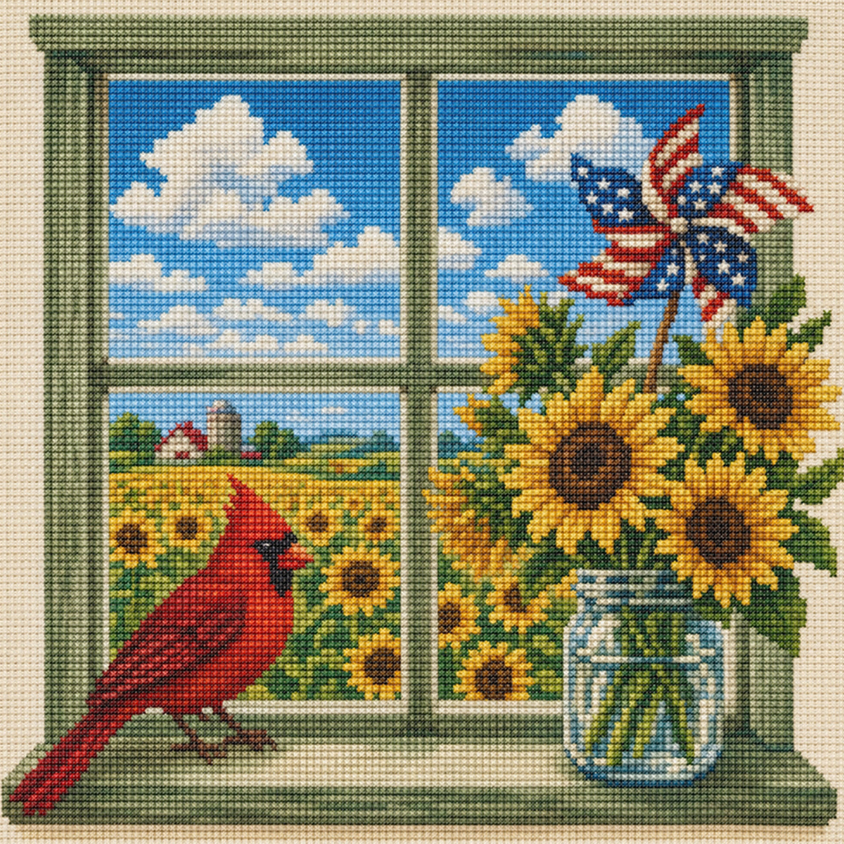 Sunflower Window - Full 14CT Stamped Cross Stitch 30x30CM - Huacan