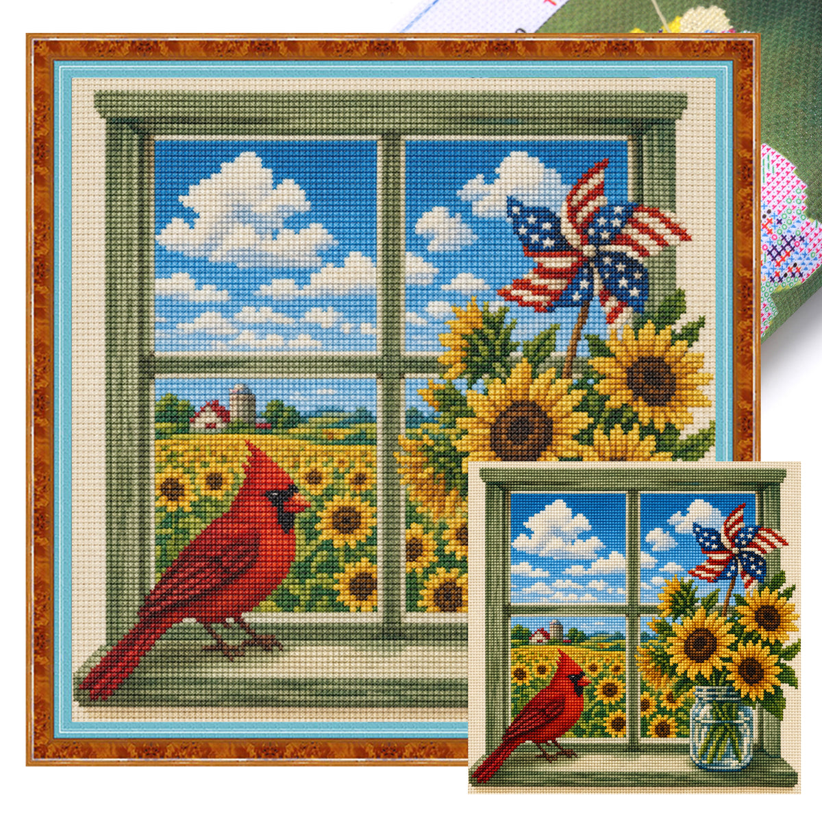 Sunflower Window - Full 14CT Stamped Cross Stitch 30x30CM - Huacan
