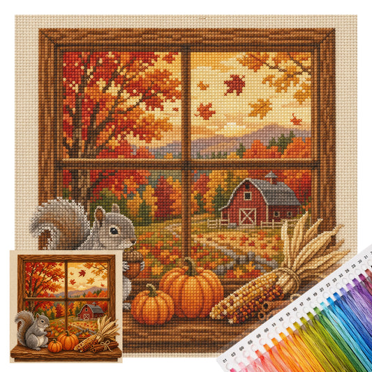 Herbst-Eichhörnchen – Komplettes 14CT gestempeltes Kreuzstich-Set 30x30CM – Huacan