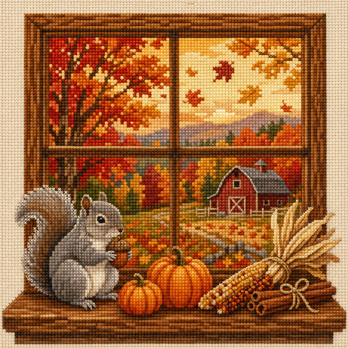 Autumn Squirrel - Full 14CT Stamped Cross Stitch 30x30CM - Huacan