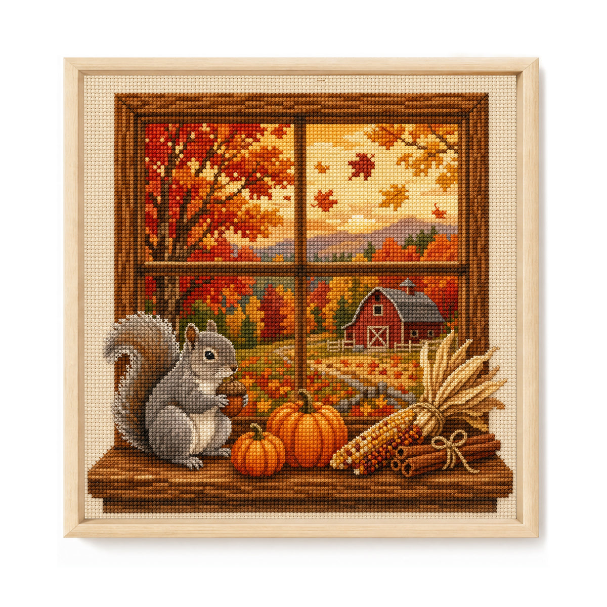 Autumn Squirrel - Full 14CT Stamped Cross Stitch 30x30CM - Huacan