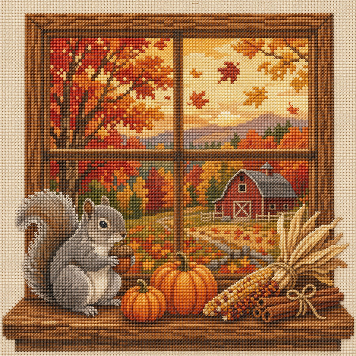 Autumn Squirrel - Full 14CT Stamped Cross Stitch 30x30CM - Huacan
