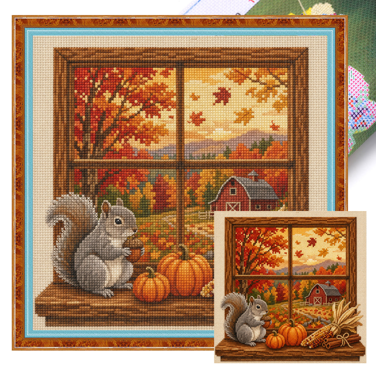Autumn Squirrel - Full 14CT Stamped Cross Stitch 30x30CM - Huacan