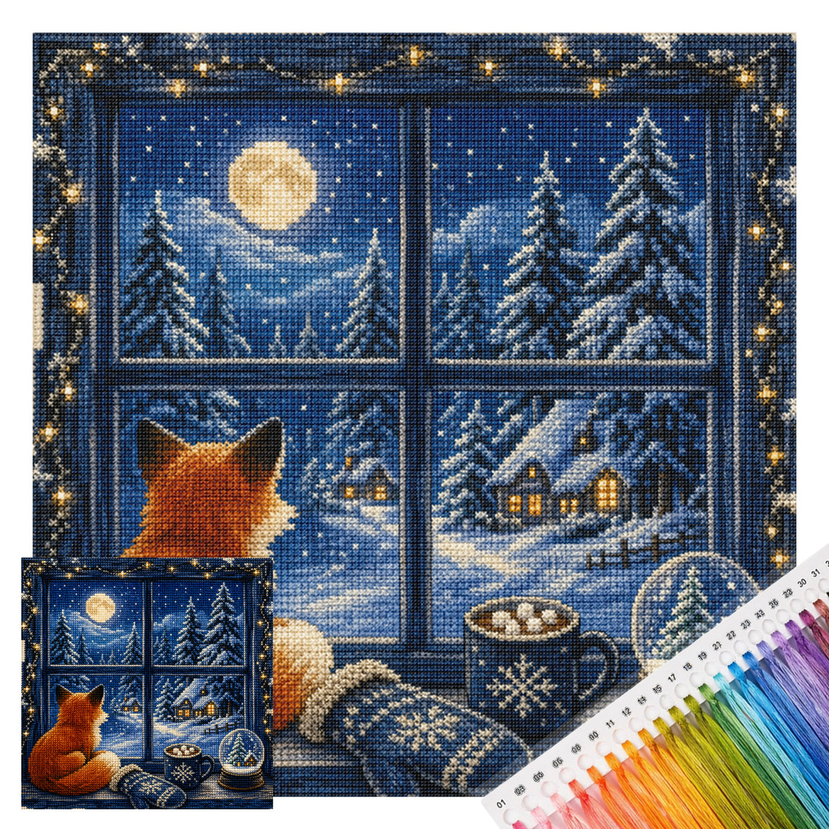 Winter Fox - Full 14CT Stamped Cross Stitch 30x30CM - Huacan
