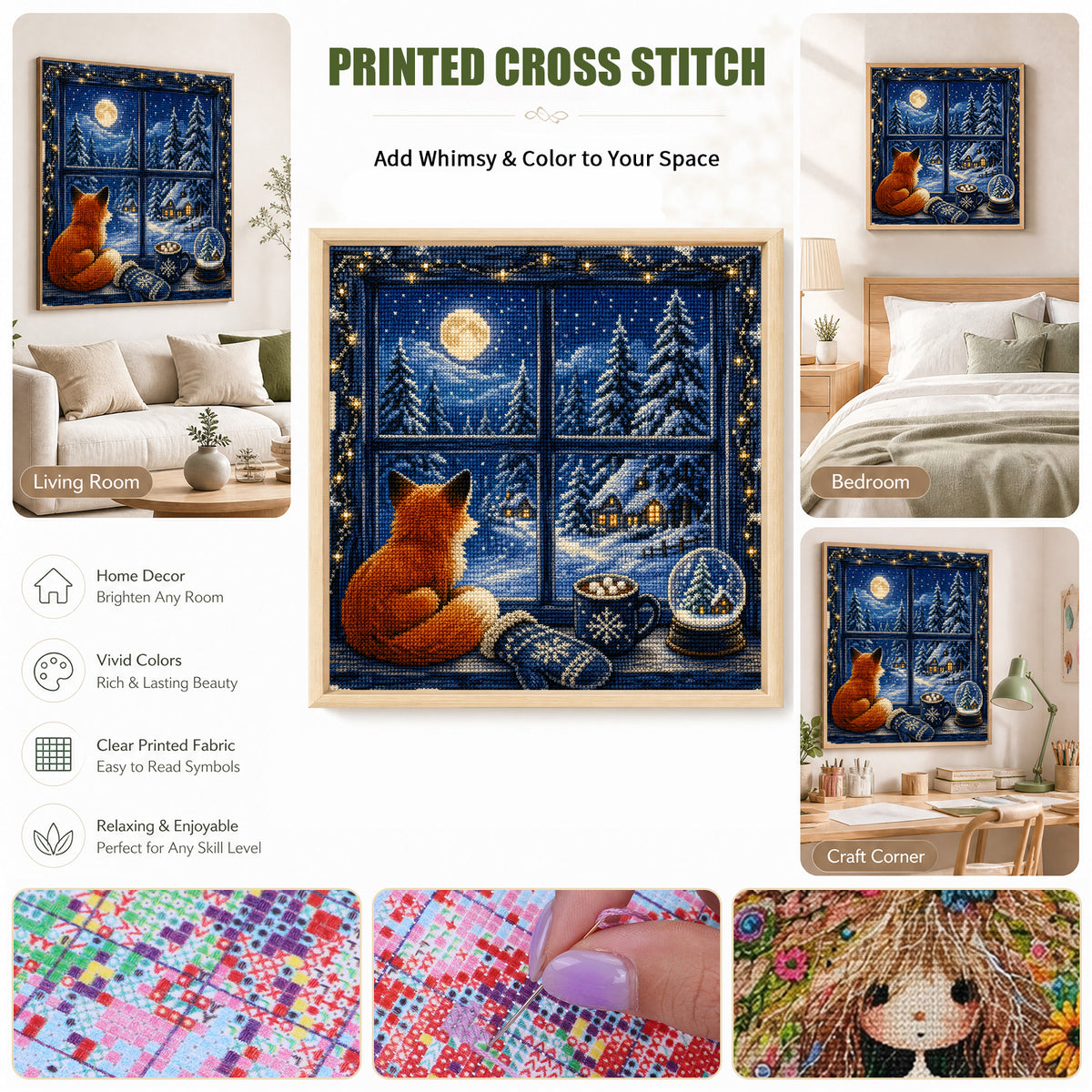 Winter Fox - Full 14CT Stamped Cross Stitch 30x30CM - Huacan