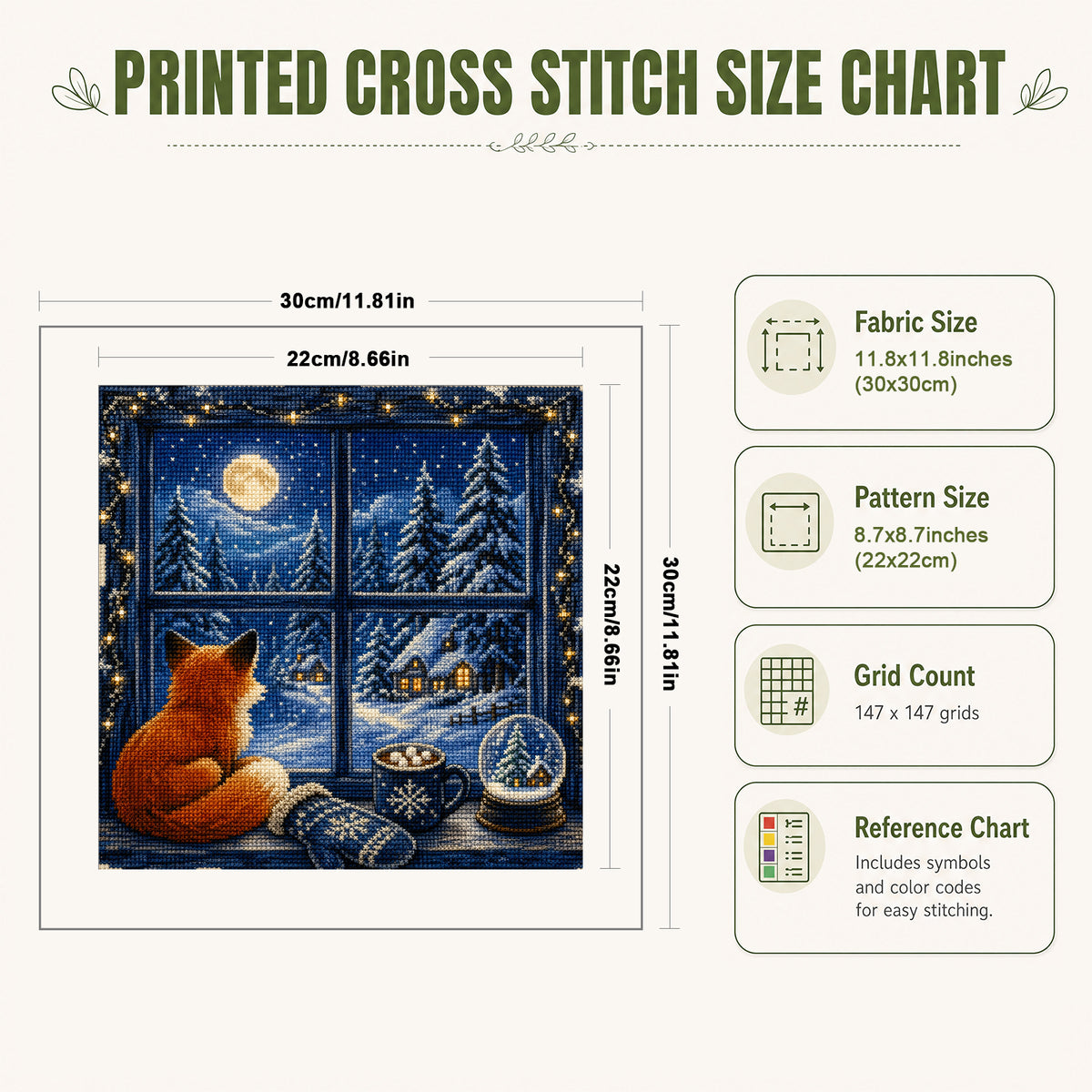 Winter Fox - Full 14CT Stamped Cross Stitch 30x30CM - Huacan
