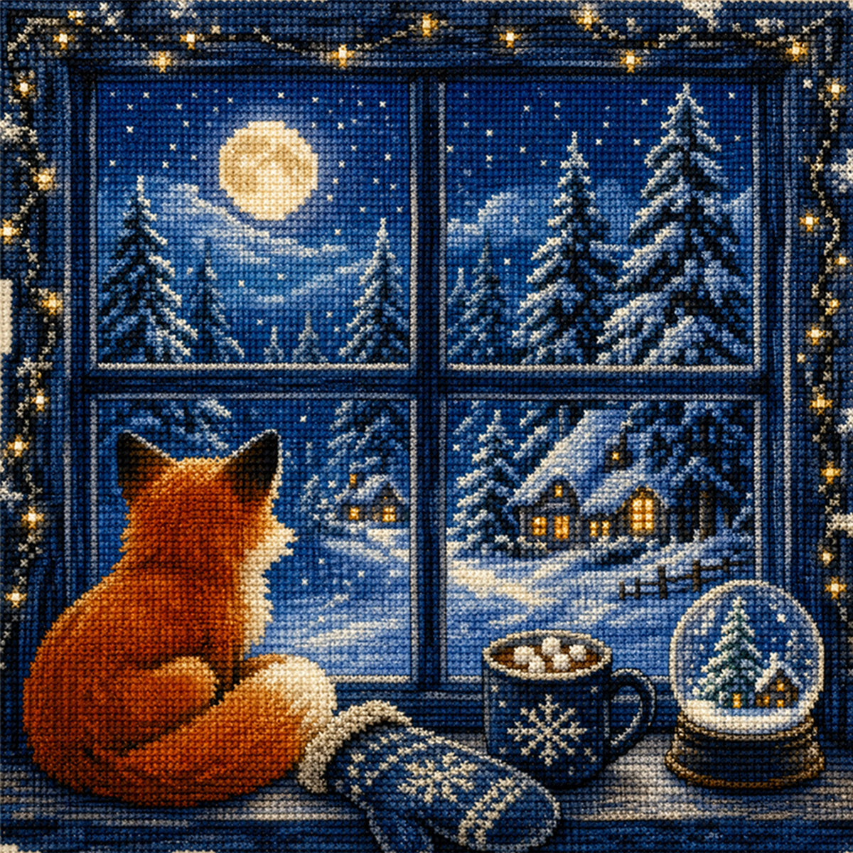 Winter Fox - Full 14CT Stamped Cross Stitch 30x30CM - Huacan