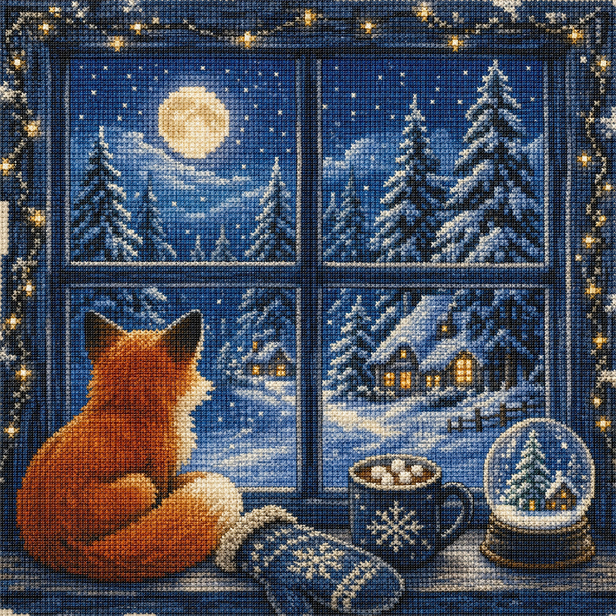Winter Fox - Full 14CT Stamped Cross Stitch 30x30CM - Huacan
